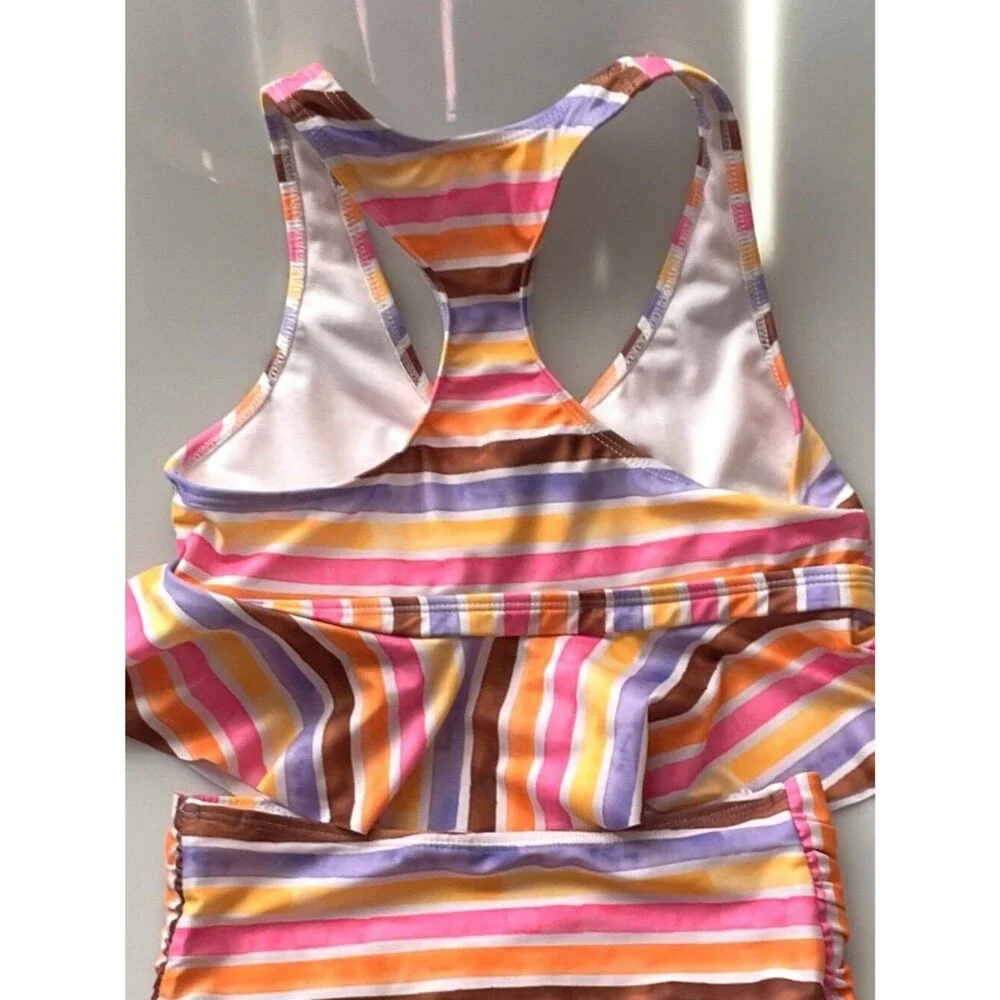 Like New Wonder Nation Girls Striped Tankini Swimming Suit 2 Pc Set UPF 50+